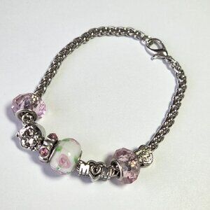 MOM Pink & Silver Tone Slider Charm Bracelet